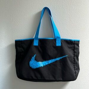 Nike Workout Bag! Black with Azure Blue Swish, Handles and Trim. NWOT.